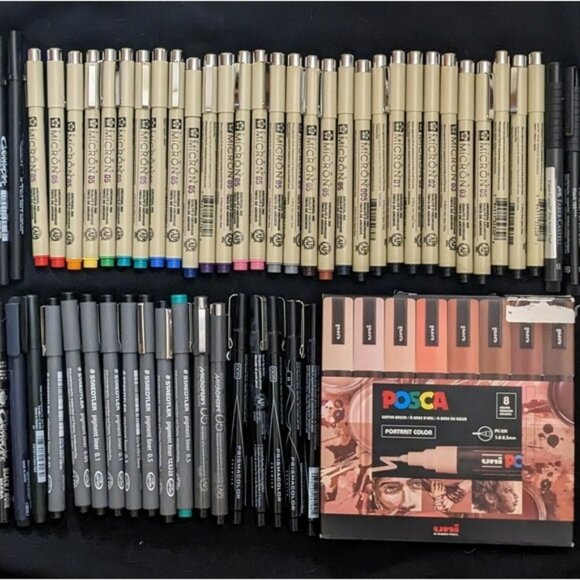 Illustrating Ink Pen Lot; Micron Archival Ink, POSCA Portrait Markers & More - Picture 1 of 10